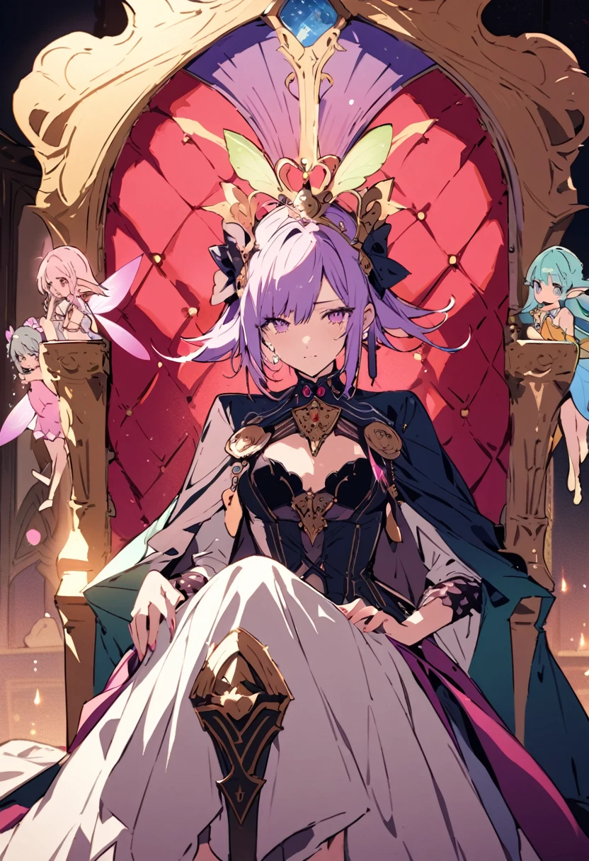 A smug narcissistic pink haired genie woman wearing a golden bra and pink puffy harem pants and lots of jewelry flaunting herself while being pleasured by a harem of girls wearing the same clothes as her