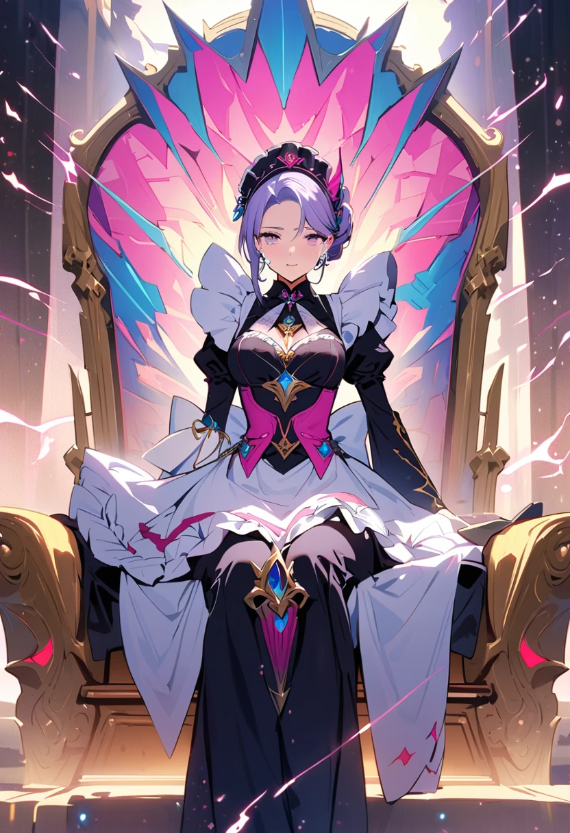 masterpiece, Highest quality, Illustrations for novels, High resolution, 18+ Adult content, Sensual, Intimate, Emotional, Passionate, romantic, sweet, Adorable, Innocent, Pure, Enchanting, Enchantingな, attractive, mysterious, Enchantingな, Enchanting, Immersive, Enchantingな, dream-like, Surreal, Imaginative, Whimsical, Artistic, Avant-garde, timeless, elegant, Sophisticated, chic, Sophisticated, Individuality, original, Enchantingな,((Maid clothes:1.3)),((Beautiful Tears)),((Throne of Power,Throne of Power:1.3))