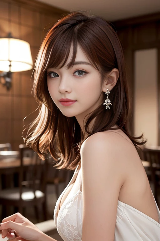 1 名girl, Very bright backlight, alone, {Beautiful and delicate eyes}, Autumn Night, Big Breasts, Dazzling moonlight, Calm expression, Natural and soft light, Hair blowing in the wind, Graceful features, Blunt bangs, 美丽的韩国girl, Eyes full of smiles, Very small earrings, 22 years old, ((Model pose)), Attractive figure,(Colorful Hair, Half redhead、Half brown hair:1.2), fine grain, Real Hands, On the table, Highest quality, real, Very detailed, Detailed and meticulous, High resolution,Brown messy hair, Perfect dynamic composition, Beautiful and delicate eyes, 亚洲girl,((I'm nervous and embarrassed)),Sharp focus, A combination of beauty, girl,A shy smile,(Wear a beige sweater,Brown coat,Brown scarf:1.transformation:1.3),(Model pose:1.3),cowboy_photograph