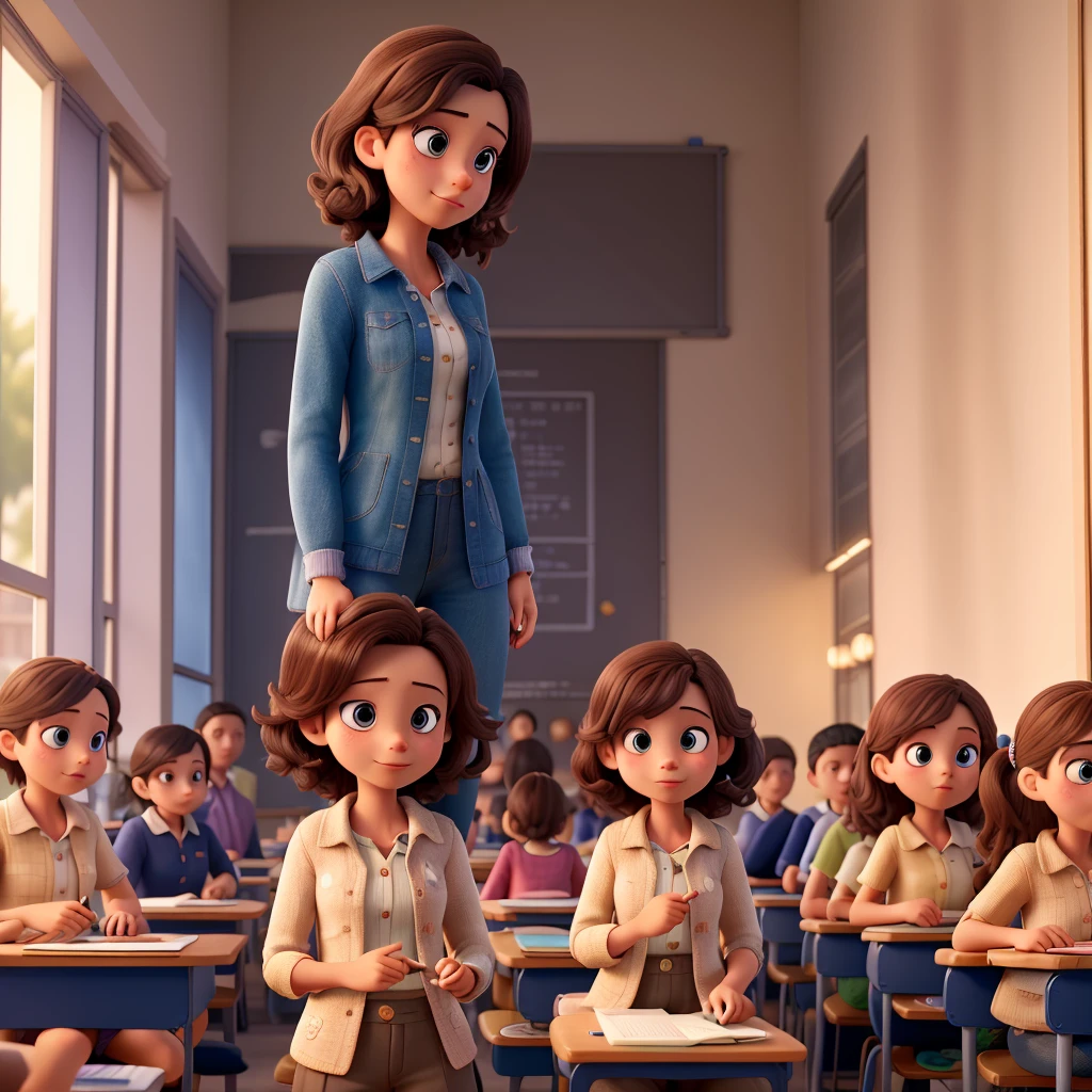 ((Best Quality)), ((Masterpiece)), (detailed), Women, teaching children, Classroom