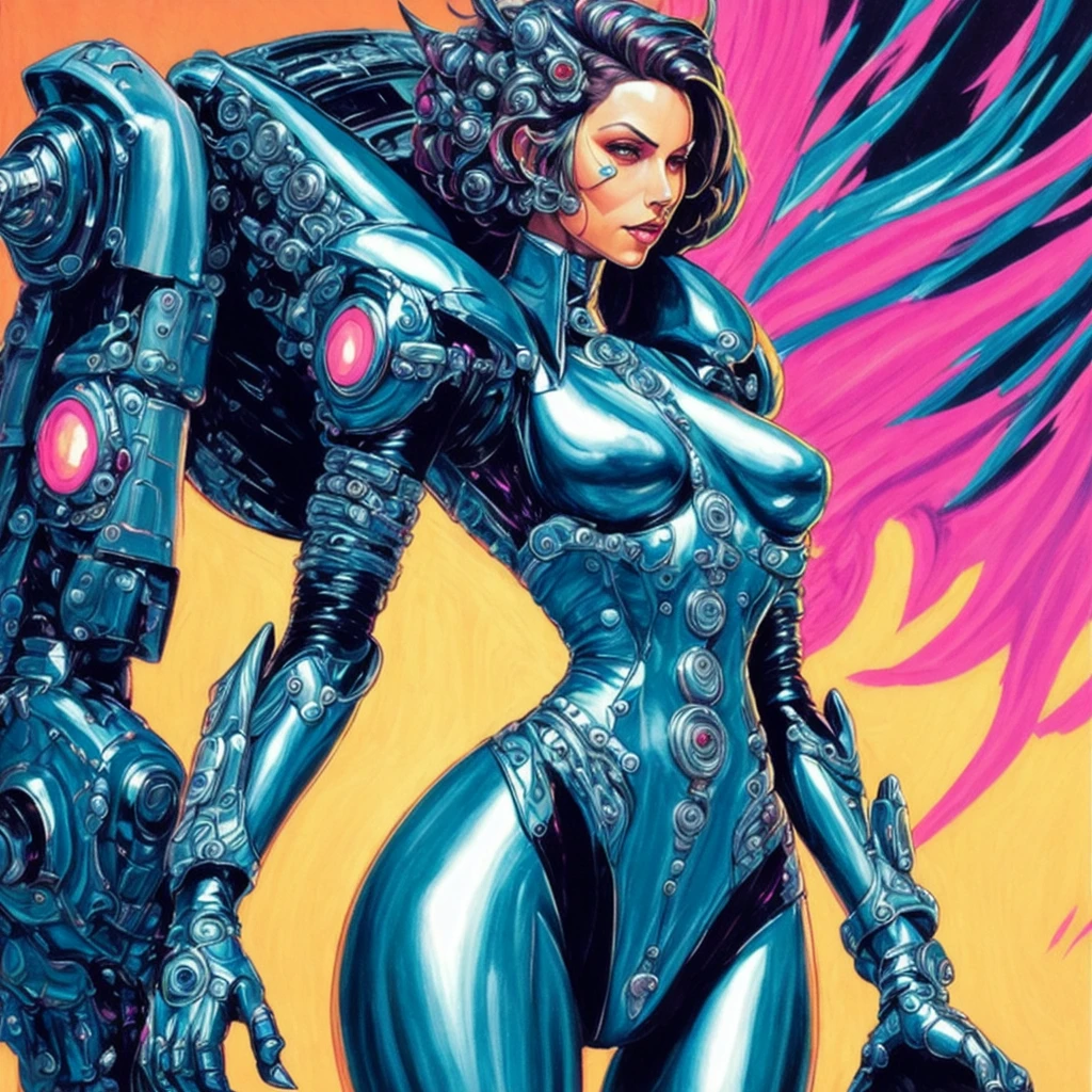 photo, a painting of a woman in a futuristic suit (mecharoboto style:1)