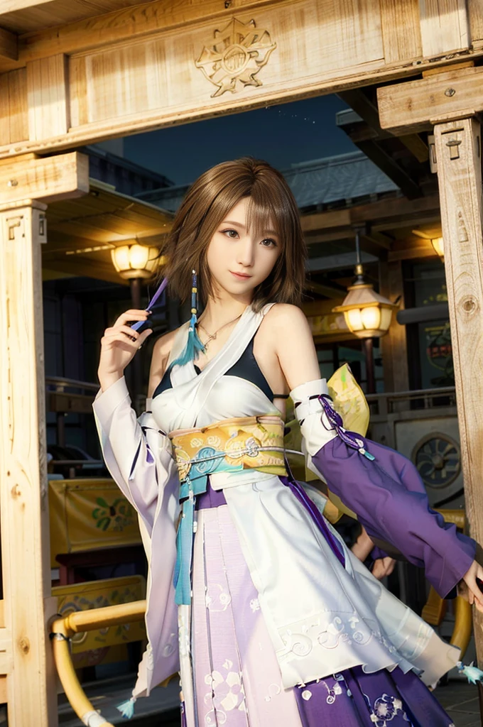 (masterpiece, best quality:1.3)
YunaFF10,  1girl, solo, looking at viewer, smile, short hair, blue eyes, skirt, brown hair, hair ornament, jewelry, underwear, green eyes, smile, standing, upper body, detached sleeves, japanese clothes, bra, heterochromia, hakama, hakama skirt, blue hakama, purple hakama, yuna (ff10)