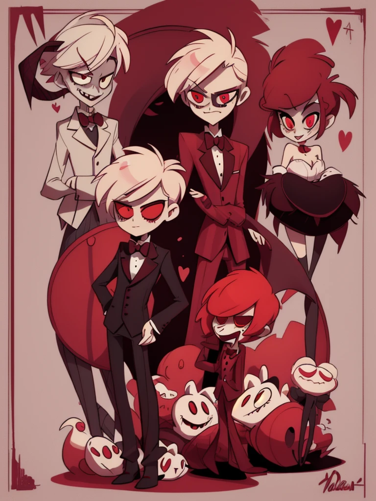 1male, character design sheet for a male character,  hazbin hotel, red palette