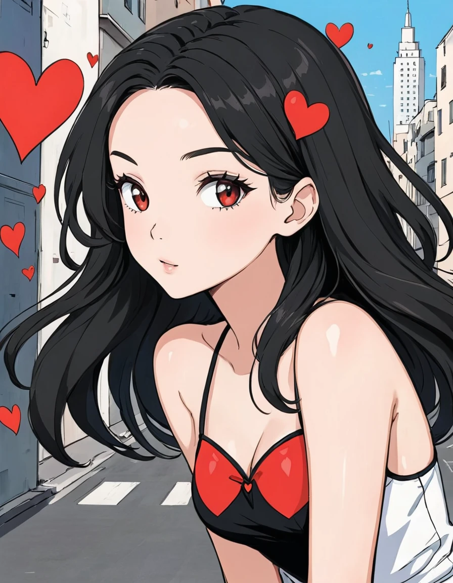 Black Star Red and White style, Simple Line Initialism,Abstract art,Urban Background, colorful hearts ,(((The most beautiful girl of all time))),