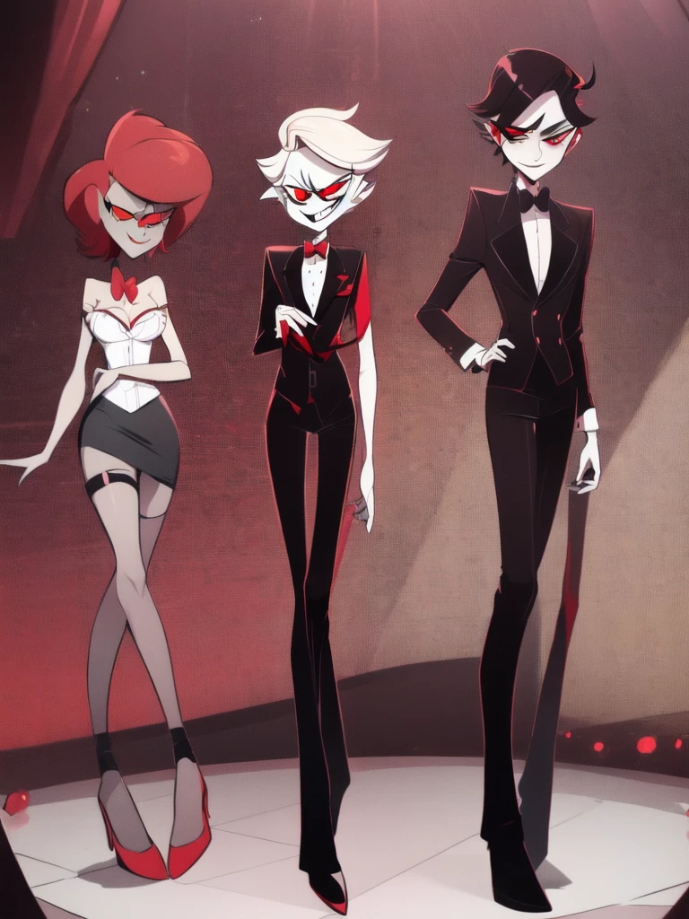 1male, character design sheet for a male character,  hazbin hotel, red palette