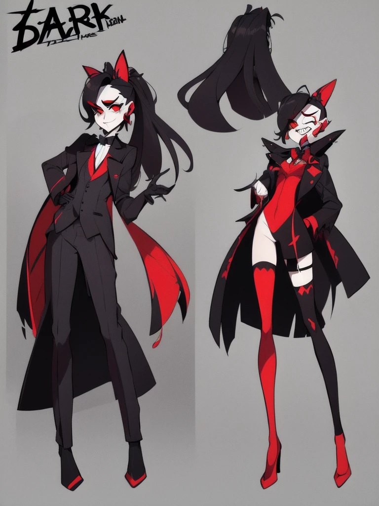 1male, character design sheet for a male character,  hazbin hotel, red palette