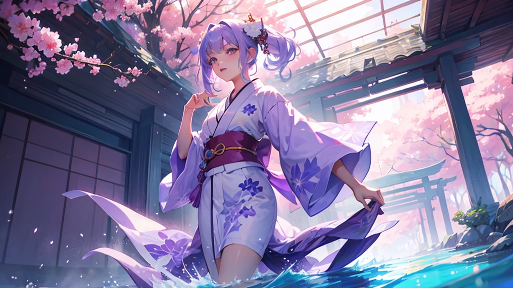 woman clear Light purple hair kimono Anime Style trip