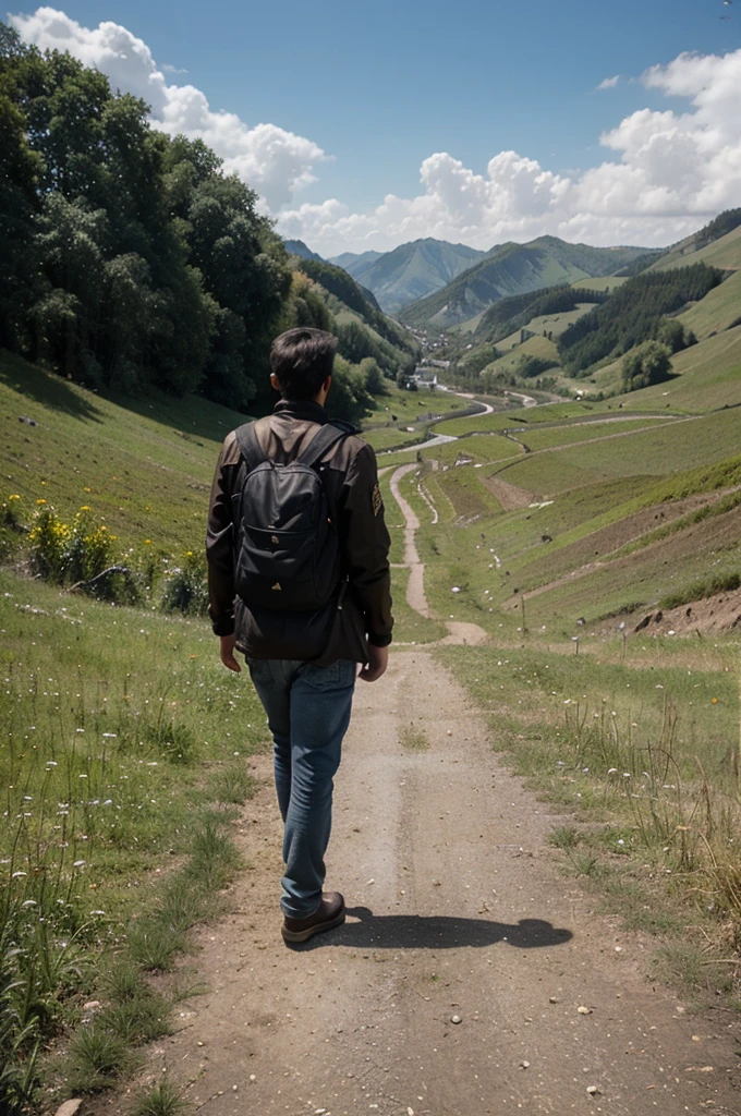 A man in the middle of valley confuse to decide where he have to go because there is only two ways right ahead..to the hell and to the heaven