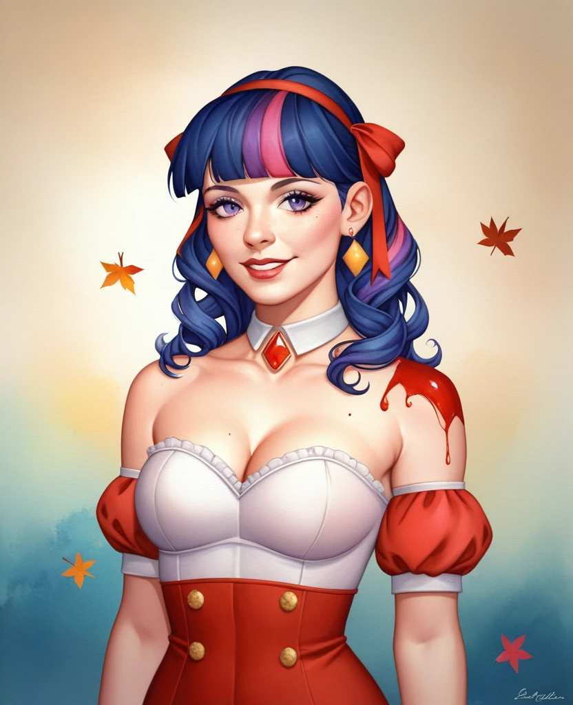 (8K, Highest quality, masterpiece:1.2),(Highest quality:1.0), (Ultra-high resolution:1.0), watercolor, Beautiful woman, shoulder, Costumes adorned with light refraction、Twinkling of the stars、Diamond Sparkle、Hair Ribbon, Agnes Cecil, Half Body Portrait, Super bright design, pastel colour, (ink:1.3), Autumn Light,