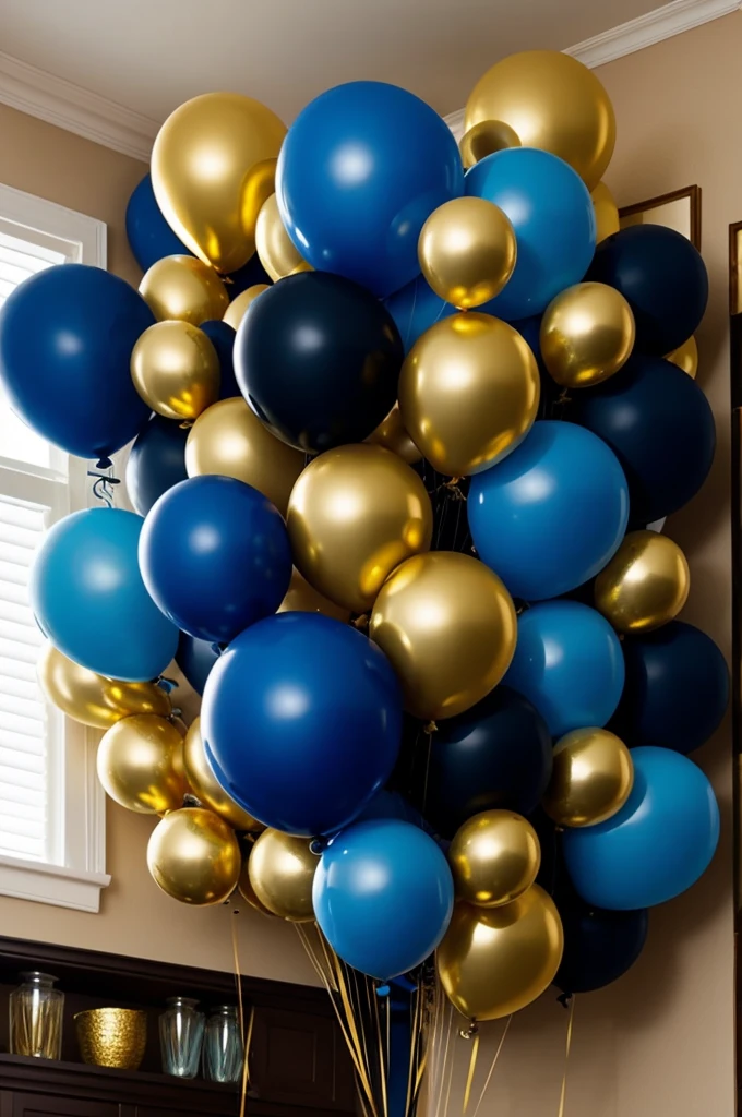 Balloon decoration with blue black and gold