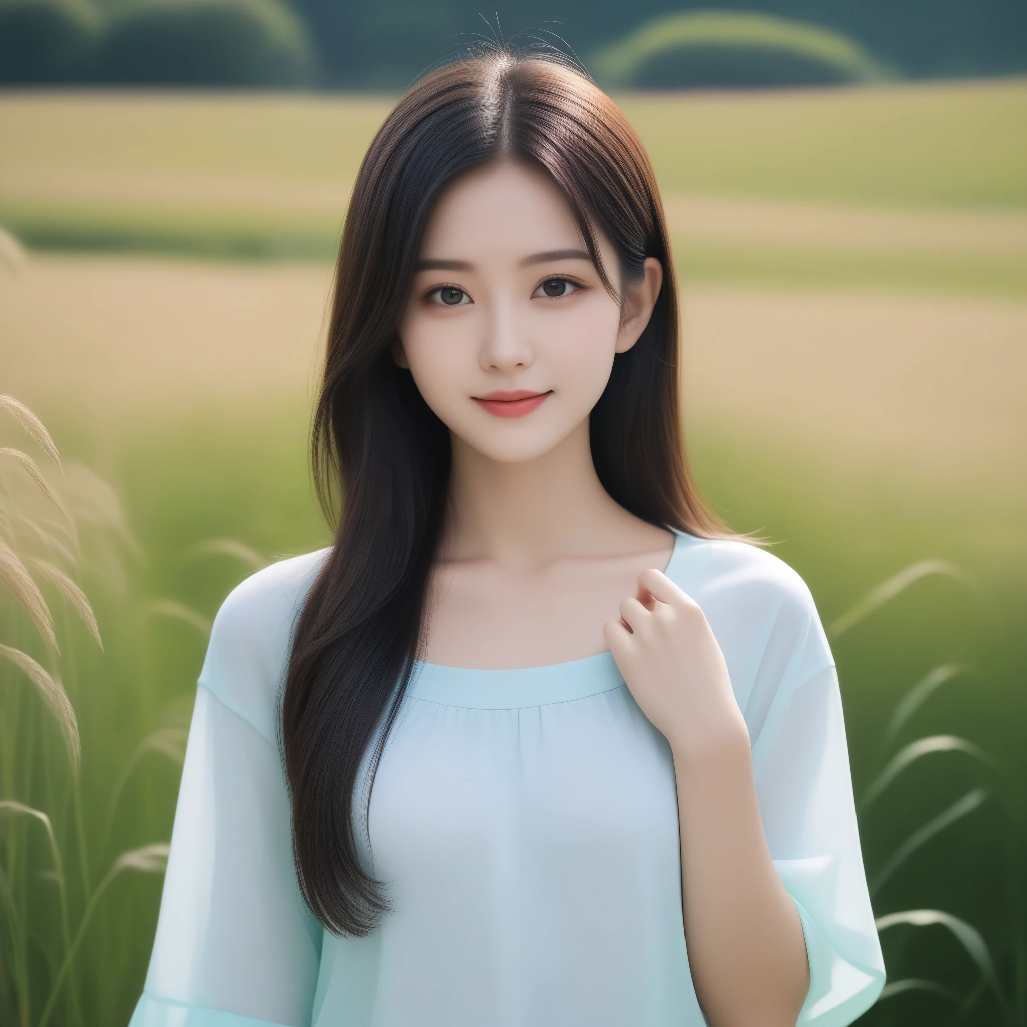 8K, Ultra-high resolution, Highest quality, masterpiece, 三分割法によるphotograph,Surreal, photograph, 1 girl, (16 years old:1.3), pretty girl, Cute face, Beautiful eyes in every detail, 細かくdetailedに,masterpiece,, One Girl:1.2, Japan Female Announcer,whole body、Black Hair、well-groomed eyebrows、Cute Lip Makeup,Minimalist Travel,Lonely, Green grassland,空を見上げる1 girl, Minimalism, In the savannah, figure,最もdetailedな,Cute gestures、so beautiful,A carefree smile,Healing the heart,Long Straight Hair,Looking at the audience、beauty,Long neck、Laugh a little、Please close your mouth and laugh、(((Ideal body type))),A-cup small breasts :2,、Portraiture:2、Perfect Anatomy、鮮明なdetailed、detailed、Surreal、Light and shadow,Strong light