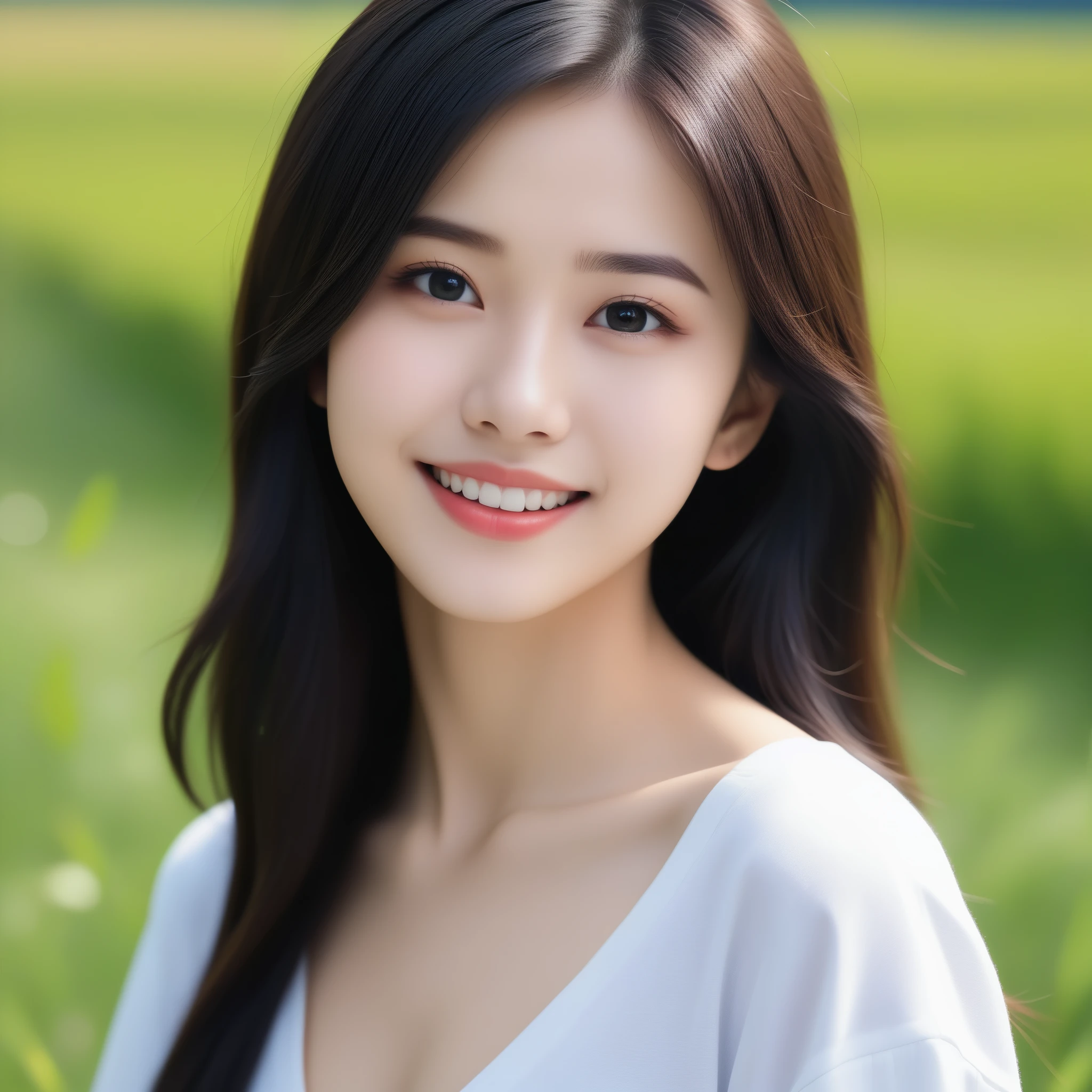 8K, Ultra-high resolution, Highest quality, masterpiece, 三分割法によるphotograph,Surreal, photograph, 1 girl, (16 years old:1.3), pretty girl, Cute face, Beautiful eyes in every detail, 細かくdetailedに,masterpiece,, One Girl:1.2, Japan Female Announcer,whole body、Black Hair、well-groomed eyebrows、Cute Lip Makeup,Minimalist Travel,Lonely, Green grassland,空を見上げる1 girl, Minimalism, In the savannah, figure,最もdetailedな,Cute gestures、so beautiful,A carefree smile,Healing the heart,Long Straight Hair,Looking at the audience、beauty,Long neck、Laugh a little、Please close your mouth and laugh、(((Ideal body type))),A-cup small breasts :2,、Portraiture:2、Perfect Anatomy、鮮明なdetailed、detailed、Surreal、Light and shadow,Strong light