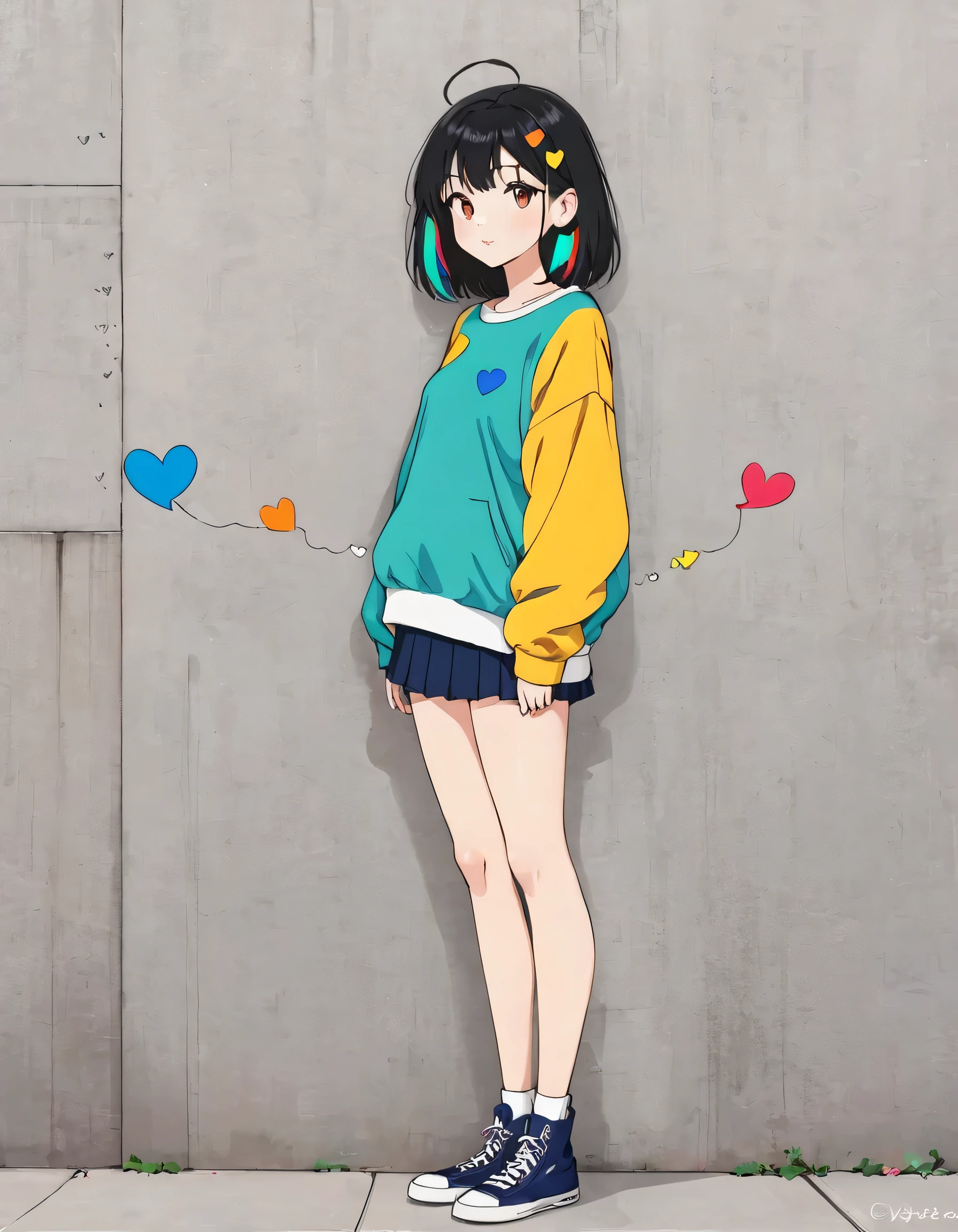 Seizo Watase style, Simple Line Initialism，Abstract art，Urban Background, colorful hearts ,(((The most beautiful girl of all time))),