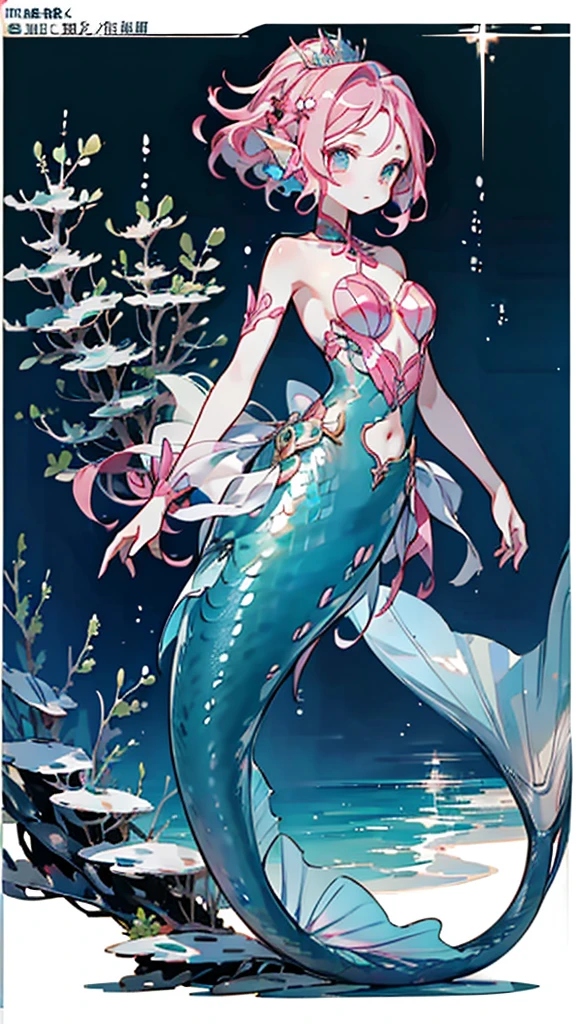 Mermaid，Mermaid，Mermaid女孩，Mermaid尾巴，Bodysuit style，Scale style，Underwater background，Underwater background，Seabed background，Coral shells background，Background in sea water，pink与紫色的鳞片，pink色调，fin，身上长着fin，Girl with fish tail，pink与紫色，Powder blue scales，cute，cute，cute，crown，Armor，Armor，pink，pink鳞片