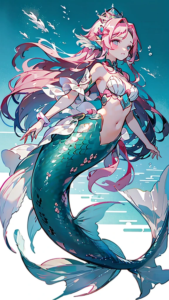 Mermaid，Mermaid，Mermaid女孩，Mermaid尾巴，Bodysuit style，Scale style，Underwater background，Underwater background，Seabed background，Coral shells background，Background in sea water，pink与紫色的鳞片，pink色调，fin，身上长着fin，Girl with fish tail，pink与紫色，Powder blue scales，cute，cute，cute，crown，Armor，Armor，pink，pink鳞片