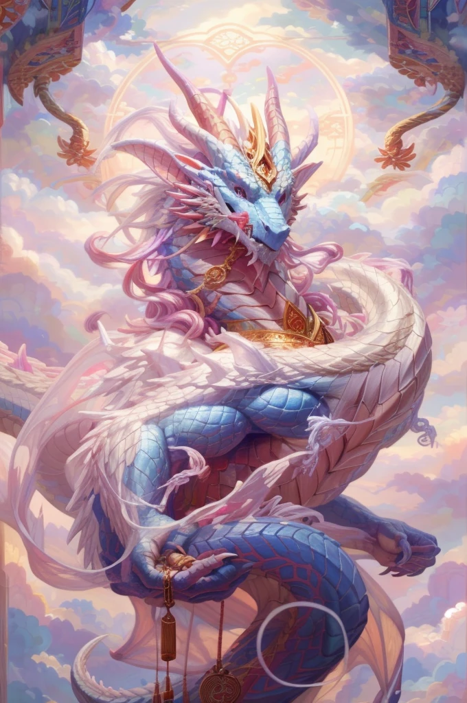 Pink hair and white face Dragon painting, a Dragon made of clouds, Dragon在天, majestic japanese Dragon, Dragon神, Dragon藝術, cyan chinese Dragon fantasy, Soft and delicate Dragon-like characteristics, Spider, Dragon shaped cloud, Dragon Dragon, Chinese Fantasy, author：Yang Jie, Dragon油畫, Dragon