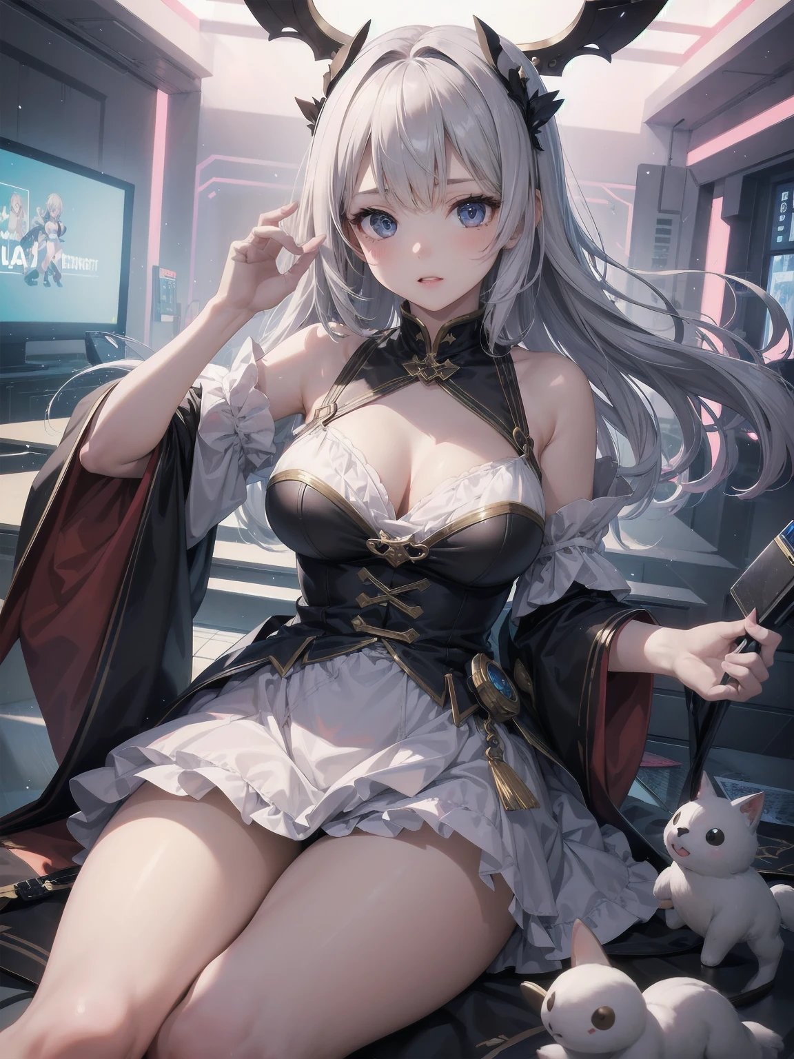 Masterpiece, one girl, solo, , cute, yoke design mini dress, super detailed, realistic and carefully rewritten, legendary illustration work of animation in 2020, dynamic angles to maximize the cuteness of the girl, dynamic loli