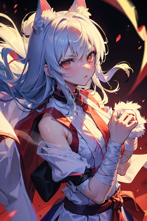 Street Fighter,Wolf Girl,His hand was wrapped in a bloody bandage,His gaze was sharp.