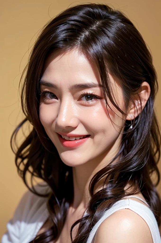 (Best image quality、Highest quality、Highest Resolution、Ultra-detailed、masterpiece)、Mature Woman、huge 、(Lean Your Body:1.3)、disheveled wavy hair、Laughter、Wrinkles around the eyes、Your face is beautiful、(Standalone'Body leaning:1.2)、Slums、(Messy room:1.3)、Bras and panties scattered on the floor.