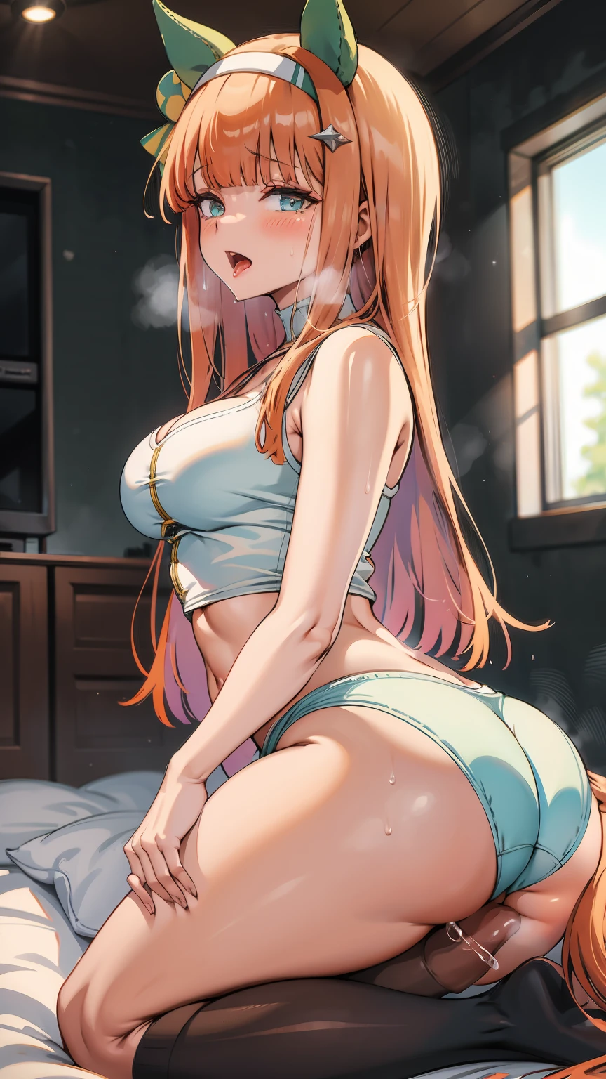 Silence Suzuka、Beautiful woman、In underwear、Very thick thighs、Acme Face、Best image quality、High resolution、masterpiece、super high quality、Thick pubic hair、Screaming orgasm face、Light green panties、Very big ass、Very large breasts 、Blushing、4K quality、Blushing、Cry of ecstasy、Wearing black knee socks、Sweaty all over、Heavy breathing、Cowboy Shot、Shaking breasts、上下にShaking breasts、Penis sheath、Cowboy Shot、Have sex with a man、Multiple menに囲まれている、Multiple men、{Highest quality}, {so beautiful}, {Super detailed}, {Best illustrations}, Browsing Caution, girl, Blowjob, penis