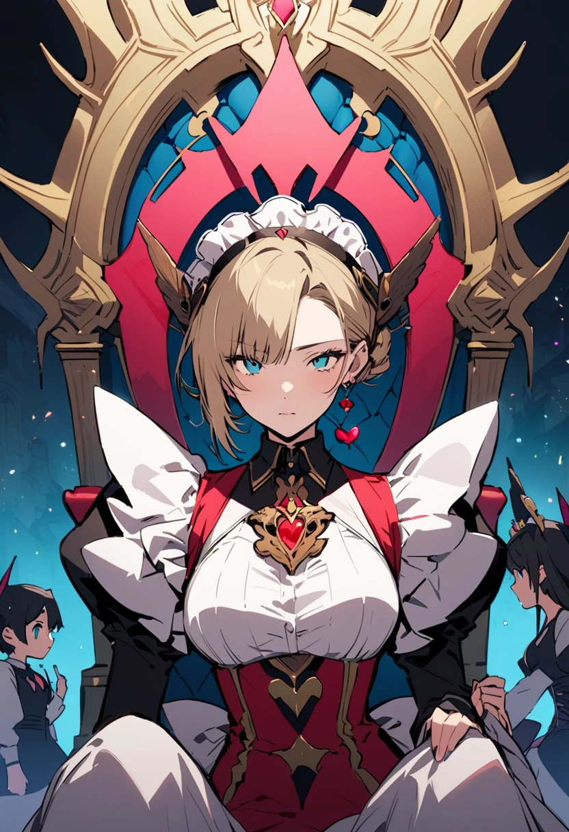masterpiece, Highest quality, Illustration of the novel, High resolution, 18+ Adult content, Sensual, Intimate, Emotional, Passionate, romantic, sweet, Adorable, Innocent, Pure, Charmな, Charmな, Charm, mysterious, Charmな, Charmな, Immersive, Charmな, dream-like, Surreal, Imaginative, Whimsical, Artistic, Avant-garde, timeless, elegant, Sophisticated, chic, Sophisticated, personality, original, Charmな,((Maid clothes:1.3)),((Throne of Power,Throne of Power:1.3))((Upper Body:1.3))