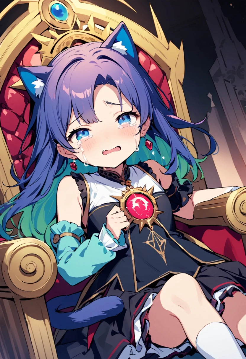 masterpiece, Highest quality, Illustration of the novel, High resolution, 18+ Adult content, Sensual, Intimate, Emotional, Passionate, romantic, sweet, Adorable, Innocent, Pure, Fascinating, Fascinatingな, Charm, mysterious, Fascinatingな, Fascinating, Immersive, Fascinatingな, dream-like, Surreal, Imaginative, Whimsical, Artistic, Avant-garde, timeless, elegant, Sophisticated, chic, Sophisticated, personality, original, Fascinatingな,One Girl,Deltamon_beta, alone, blue eyes, Knee socks, Animal ears, Bare shoulders, Blue Tail, Earrings,Removable sleeves, Green Hair, Sleeveless, Cat ear, bag, white Knee socks, Cat'tail,pink backpack,Pink school bag,Lavender lace: Lavender Peter Pan collar lace dress, Paired with ivory tights and Mary Jane shoes.,Cherry-blossom viewing, azalea, satsuki, azalea blizzard,
rest ((Avoidance method ((子Cat)), Crying face)),((Throne of Power,Throne of Power:1.3))