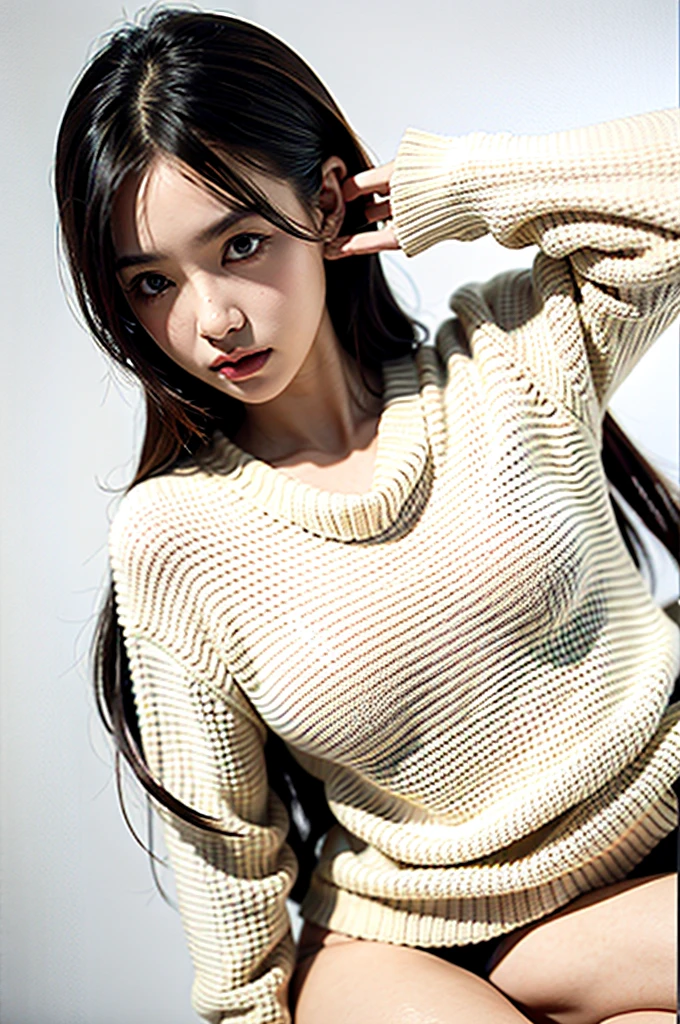 1girl,sweater,white background,