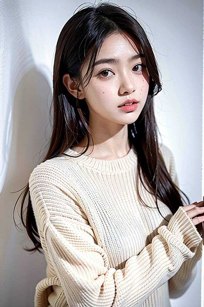 1girl,sweater,white background,