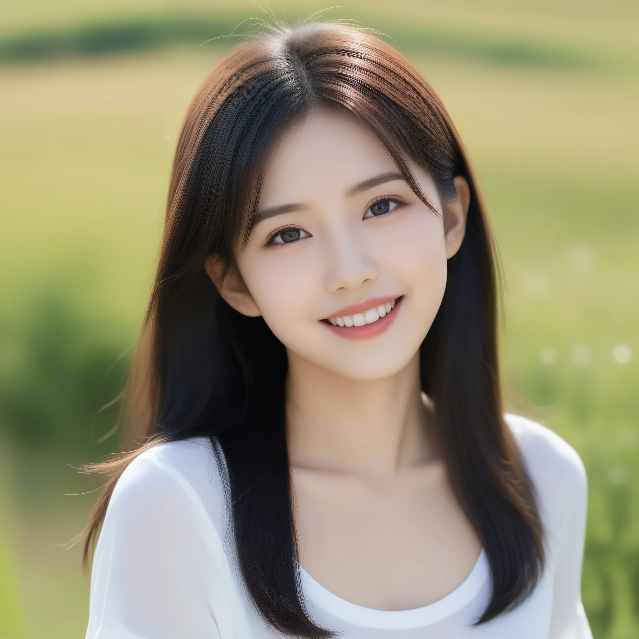 8K, Ultra-high resolution, Highest quality, masterpiece, 三分割法によるphotograph,Surreal, photograph, 1 girl, (16 years old:1.3), pretty girl, Cute face, Beautiful eyes in every detail, 細かくdetailedに,masterpiece,, One Girl:1.2, Japan Female Announcer,whole body、Black Hair、well-groomed eyebrows、Cute Lip Makeup,Minimalist Travel,Lonely, Green grassland,空を見上げる1 girl, Minimalism, In the savannah, figure,最もdetailedな,Cute gestures、so beautiful,A carefree smile,Healing the heart,Long Straight Hair,Looking at the audience、beauty,Long neck、Laugh a little、Please close your mouth and laugh、(((Ideal body type))),A-cup small breasts :2,、Portraiture:2、Perfect Anatomy、鮮明なdetailed、detailed、Surreal、Light and shadow,Strong light