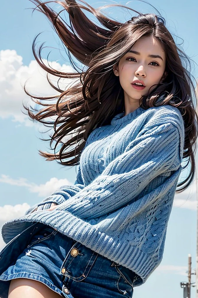 (((Low angle shooting、Looking into the camera:1.22,A strong wind is blowing from the front of the body、Clothes are loose)))、(((In 8K、Highest quality、masterpiece、Ultra-high resolution)))、(Realistic:1.4)、RAW Photos、(Real skin texture:1.3)、(Film Grain:1.3)、((Are standing、Skirt flutters in strong winds、Under the skirt、No underwear、Do not bend your legs、Don'Don'don't bend your knees、Spread your thighs、Beachside、))、One Girl、Beautiful and detailed eyes and face、masterpiece、Highest quality、close、thin、Japanese Uniform、dynamic、barefoot、Mr..々Pause、