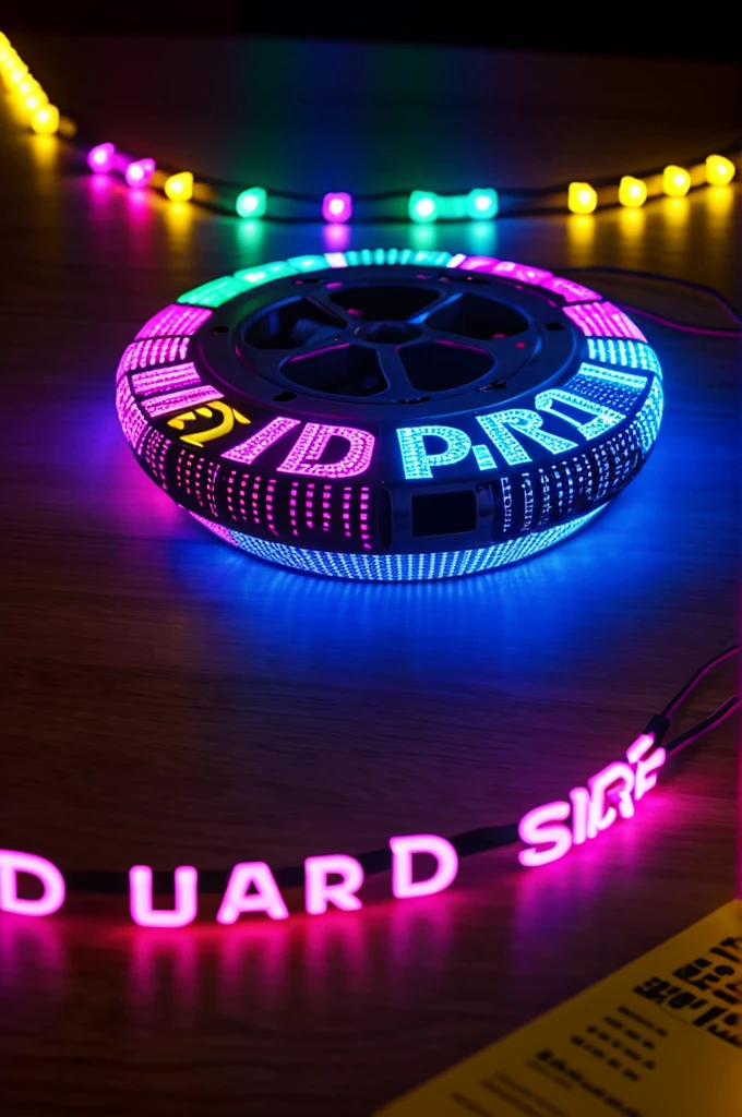 create a text with led and 3d effect that says "LED PARTY" and have perspective