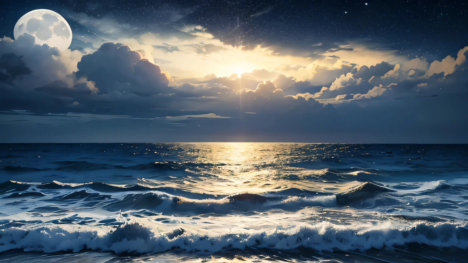 moon, night, null, full, dark, Ocean, null間, stars, clouds, 惑star, moonLight, green, Ocean, Light, cloud, water, star, nature, landscape, astronomy, black, universe, horizon, bright, Fantasy