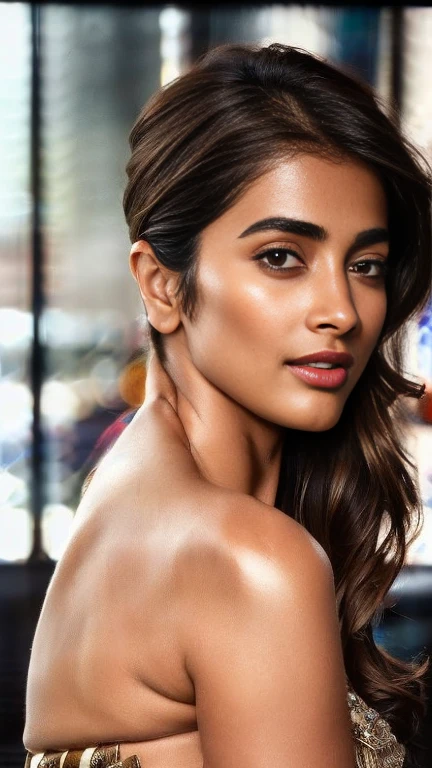 extreme close up photo of semi naked Pooja hegde,slim, bikini, bedroom, (cinematic:1.3), intricate details, (ArtStation:1.2), cold room, lean eyebrow, french braid hair