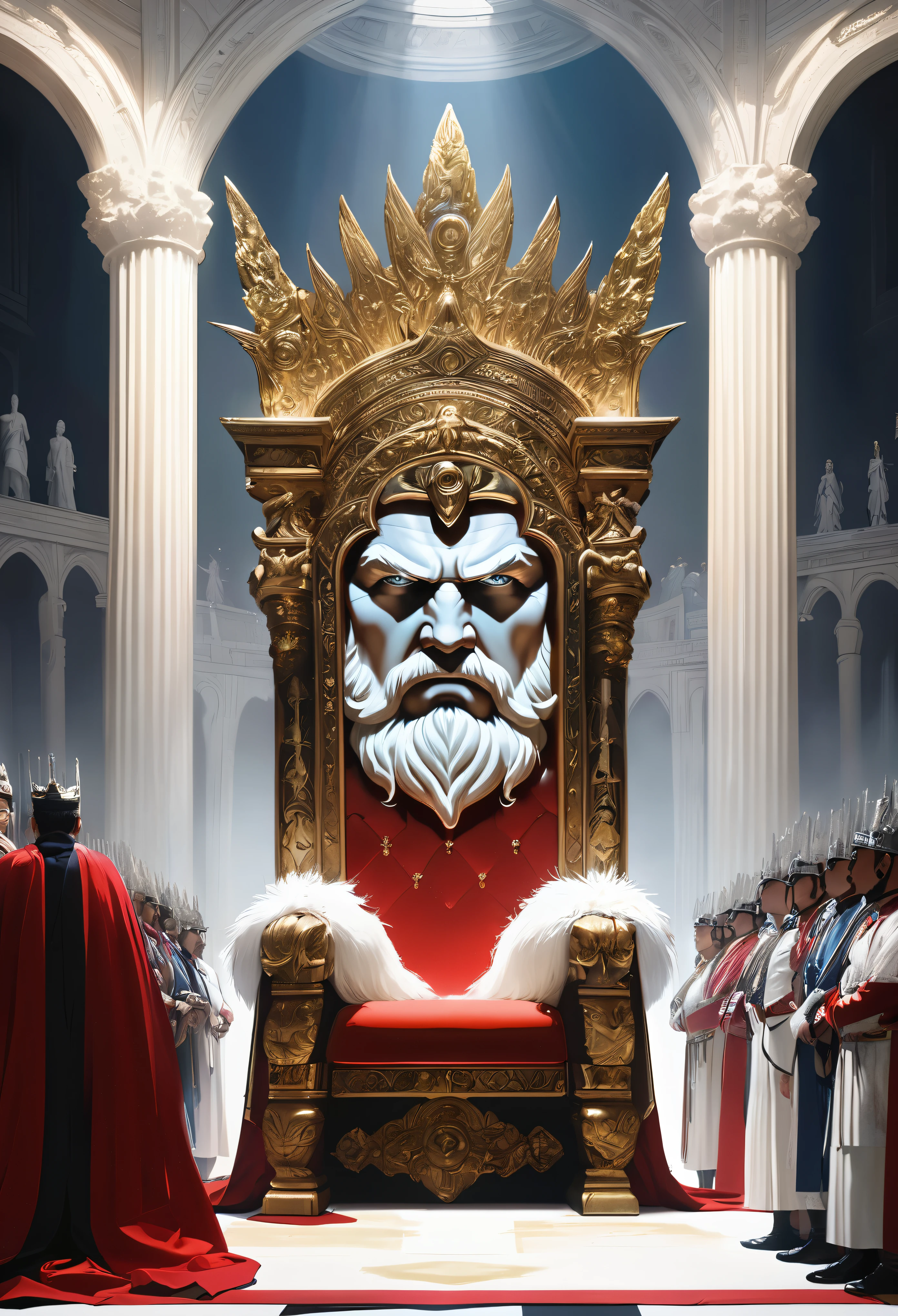 Embed the face of Zeus, Detailed and aesthetic, (transparency:0.9), Glaring at the audience,