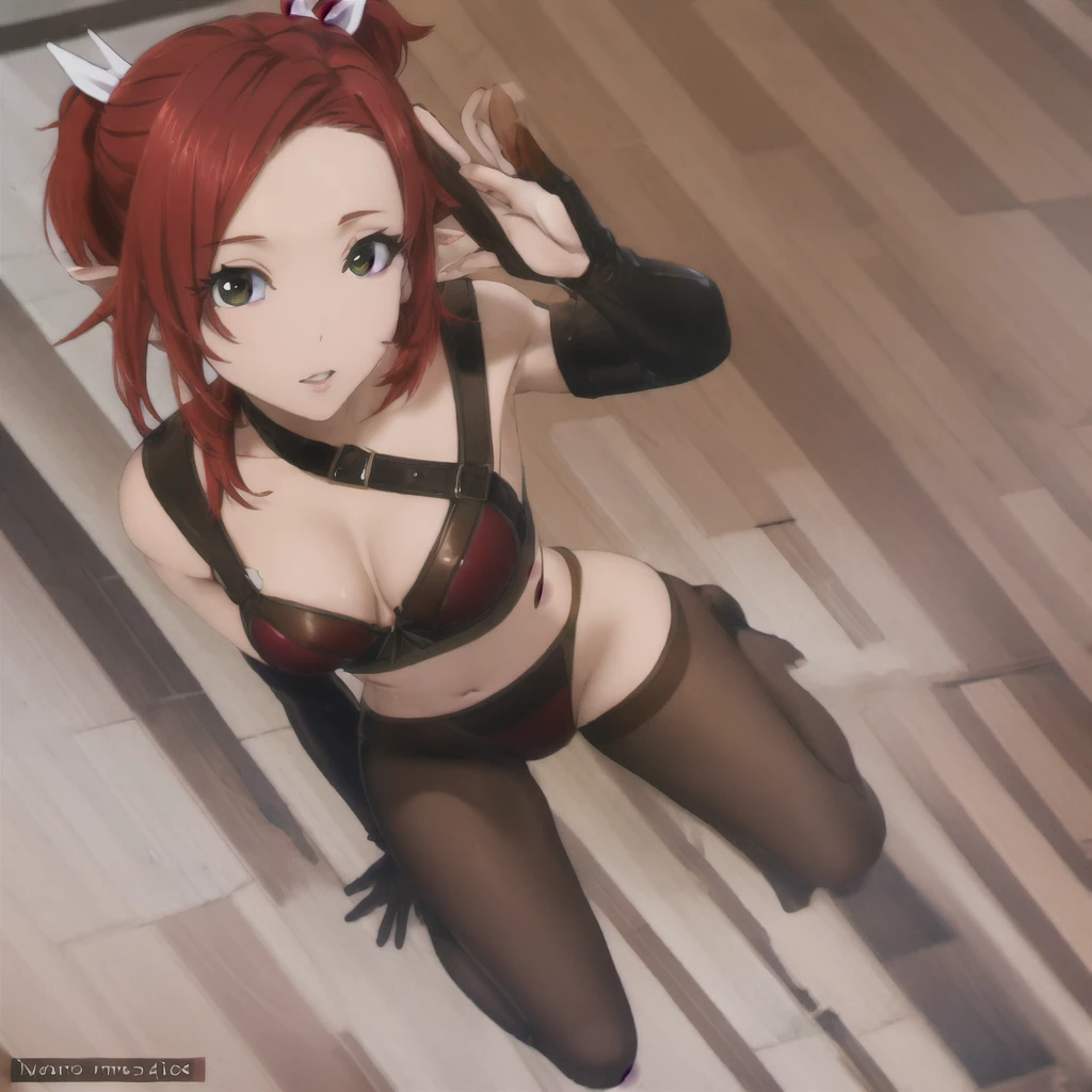 rhea, solo, red hair, full body, highres, detailed face