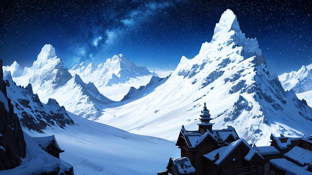 Snowy mountains, silence, night sky, Milky Way, villa