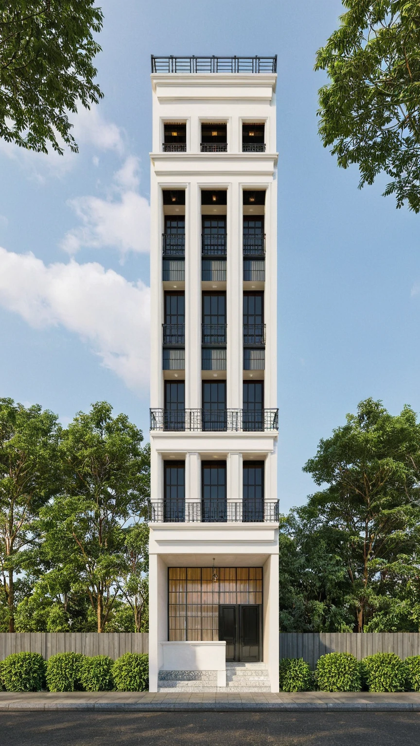 Raw photo,Masterpiece, high quality, best quality, authentic, super detail,
exterior, outdoors, house style indochine on the street ,aiaigroup
road,pavement, grass, trees, sky, cloud, (day:1.1)