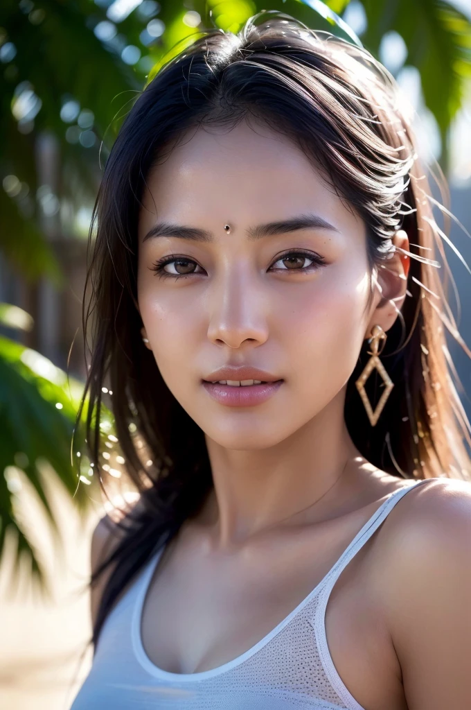 dressed, (photo realistic:1.4), (hyper realistic:1.4), (realistic:1.3),
(smoother lighting:1.05), (increase cinematic lighting quality:0.9), 32K,
Indian grils1girl,20yo girl, realistic lighting,nidian haus backlighting, light on bindi and jewelry face,  ray trace, (brightening light:1.2), (Increase quality:1.4),
(best quality real texture skin:1.4), finely detailed eyes, finely detailed face,
(tired and sleepy and joy), (laugh:0), face closeup, t-shirts,
(Increase body line mood:1.1), (Increase skin texture beauty:1.1)