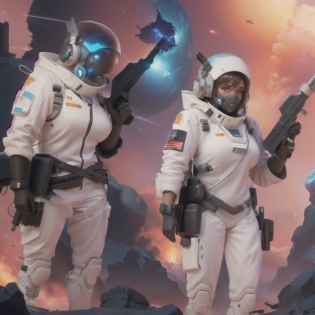 there are two people in space suits standing next to each other, wojtek fus, epic sci - fi character art, epic sci-fi character art, greg rutkowski and krenzcushart, sci-fi concept art, sci - fi concept art, sci fi concept art, sci-fi space game art, sci-fi digital art illustration