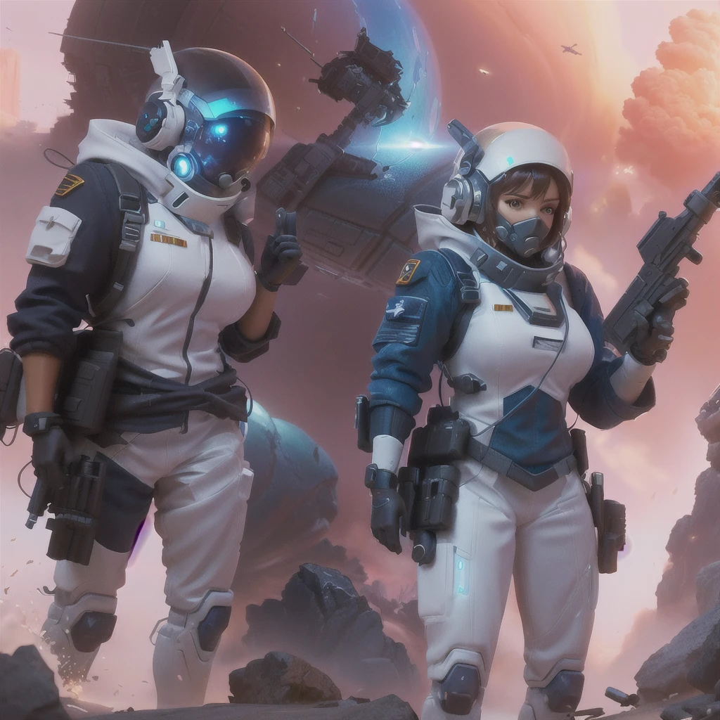 there are two people in space suits standing next to each other, wojtek fus, epic sci - fi character art, epic sci-fi character art, greg rutkowski and krenzcushart, sci-fi concept art, sci - fi concept art, sci fi concept art, sci-fi space game art, sci-fi digital art illustration