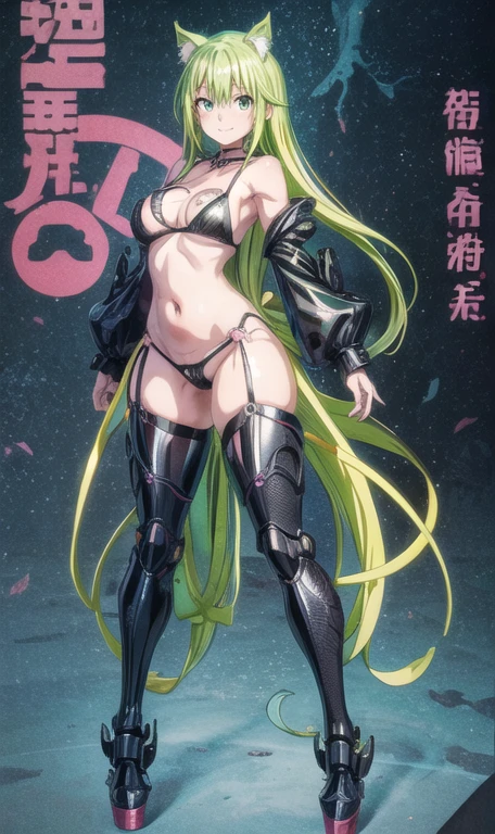 anime figure, figma,(detailed eyes))
1girl,((cat ears)),cat tail, ((long straight green hair:1.3)),big expressive neon green eyes,,expressive eyes,(((smile,blush wink))),(((full body:1.4))), ((mechanical full body suite, mecha)), feather robot wings,black kitten, cute, dynamic flirty pose, missiles on arms and shoulders, partial metal mask,standing on one leg looking at viewer ,shoulder trun to the viewer,black kitten sitting next to her, cute,flirty pose,AD ,decales,web AD
solo:1.5