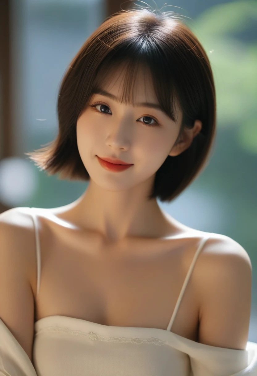 8K, Ultra-high resolution, Highest quality, masterpiece, 三分割法によるphotograph,Surreal, photograph, 1 girl, (:1.3), pretty girl, Cute face, Beautiful eyes in every detail, 細かくdetailedに,masterpiece,, One Girl:1.2, Japan Female Announcer,whole body、Black Hair、well-groomed eyebrows、Cute Lip Makeup, 黒絹のbeauty、I focus、Hot Model、slim、erotic、Sexual vision、Hide your chest、Beautiful eyes in every detail、Glossy Lips、Small breasts、((Bright light、Dynamic Lighting、Genuine、超Genuine、 realism、Genuineなディテール、Cool Beauty、Cool pose,Cute gestures、so beautiful,A carefree smile,Healing the heart,blunt bangs,Looking at the audience、beauty,Long neck、Laugh a little、Please close your mouth and laugh、(((Ideal body type))),A-cup small breasts :2,、Portraiture:2、Perfect Anatomy、なdetailed、detailed、Surreal、Light and shadow,Strong light