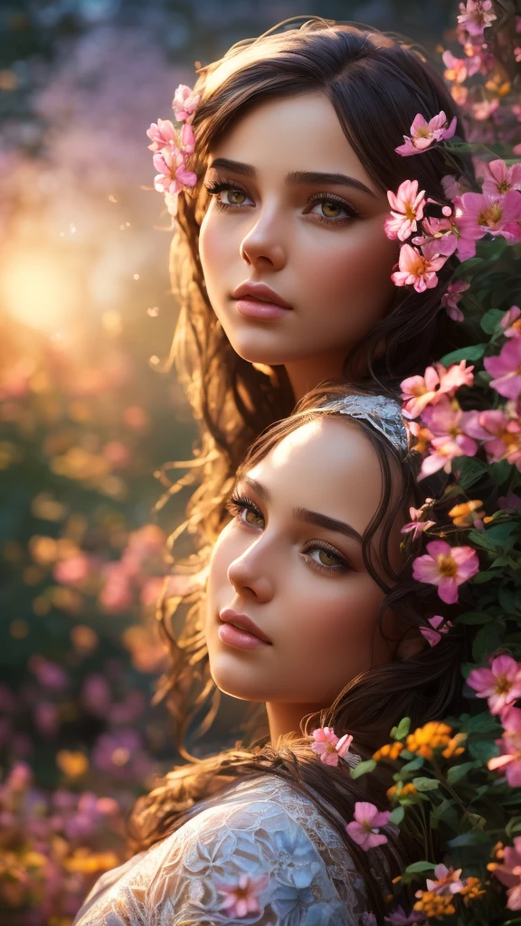 a girl in a garden, beautiful detailed eyes, beautiful detailed lips, extremely detailed eyes and face, long eyelashes, butterfly, flowers, mirror, moon, fog, sunset, (best quality,4k,8k,highres,masterpiece:1.2),ultra-detailed,(realistic,photorealistic,photo-realistic:1.37),HDR,UHD,studio lighting,ultra-fine painting,sharp focus,physically-based rendering,extreme detail description,professional,vivid colors,bokeh,portrait,landscape,warm colors