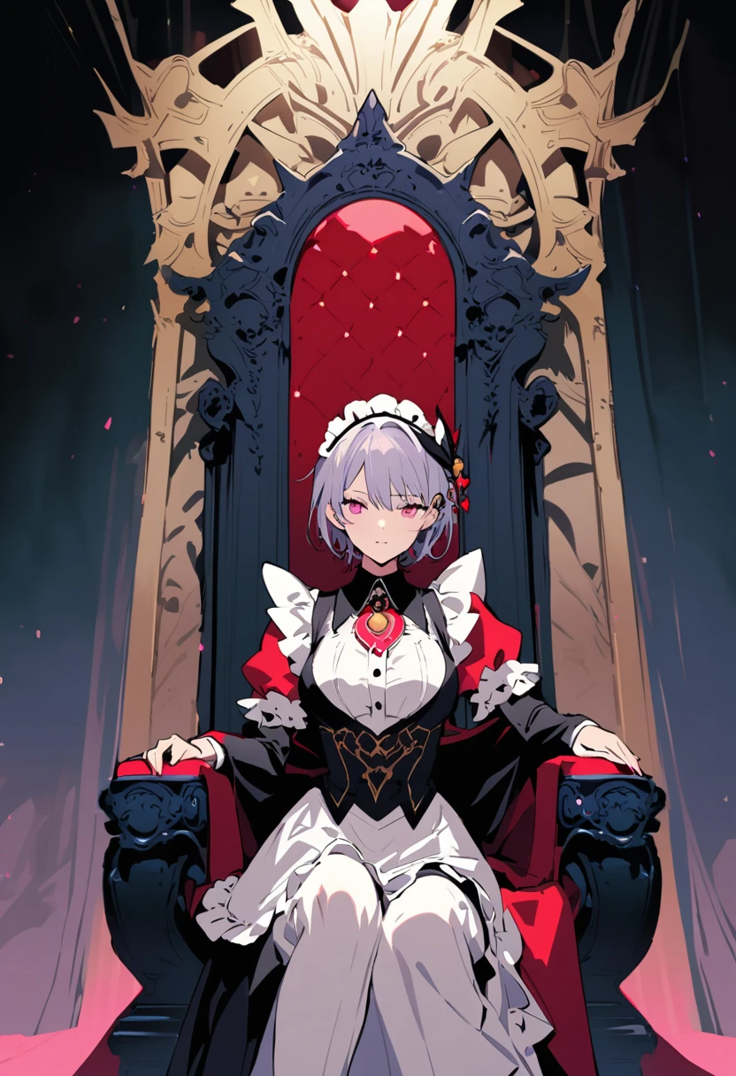 masterpiece, Highest quality, Illustration of the novel, High resolution, 18+ Adult content, Sensual, Intimate, Emotional, Passionate, romantic, sweet, Adorable, Innocent, Pure, Charmな, Charmな, Charm, mysterious, Charmな, Charmな, Immersive, Charmな, dream-like, Surreal, Imaginative, Whimsical, Artistic, Avant-garde, timeless, elegant, Sophisticated, chic, Sophisticated, personality, original, Charmな,((Maid clothes:1.3)),((Throne of Power,Throne of Power:1.3))((Upper Body:1.3))