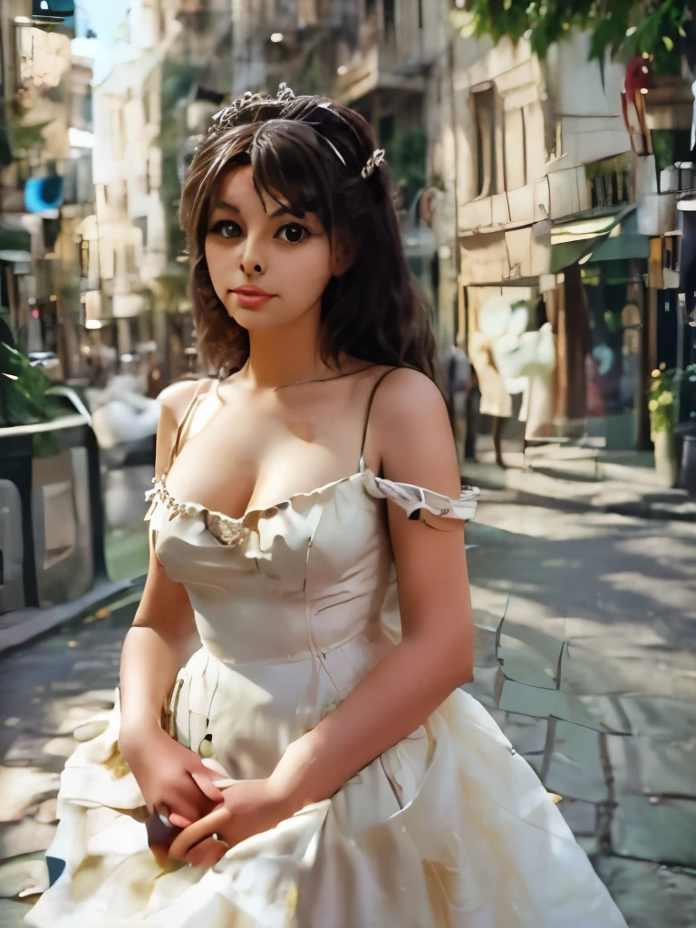 arafed photo of a young girl in a white dress, an album cover by Allan Linder, flickr, renaissance, 1 9 6 0 ’ s fashion, black and white vintage photo, young sophia loren, 1960s style, maria fortuny, 1966, 1 9 6 6, nico wearing a white dress, 6 0 s style