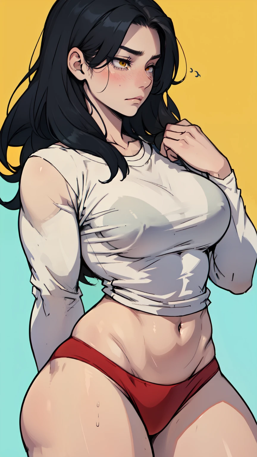sad girl muscular muscular muscular ??????? ??????? ??????? thick thick thick thick black hair yellow eyes pale skin pale skin thick thick thick long sleeve dark atmosphere thick thick thick thick thick thick muscular simple background sad sad sad girl sad girl tigth shirt