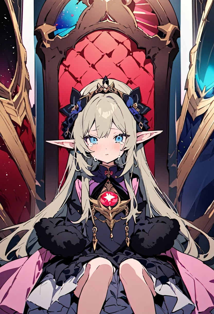 masterpiece, Highest quality, Illustration of the novel, High resolution, 18+ Adult content, Sensual, Intimate, Emotional, Passionate, romantic, sweet, Adorable, Innocent, Pure, charmな, charmな, charm, mysterious, charmな, charmな, Immersive, charmな, dream-like, Surreal, Imaginative, Whimsical, Artistic, Avant-garde, timeless, elegant, Sophisticated, chic, Sophisticated, Personality, original, charmな,(( Elf:1.3)),((Beautiful Tears))、Upper Body、(a bit),((Throne of Power,Throne of Power:1.3))
