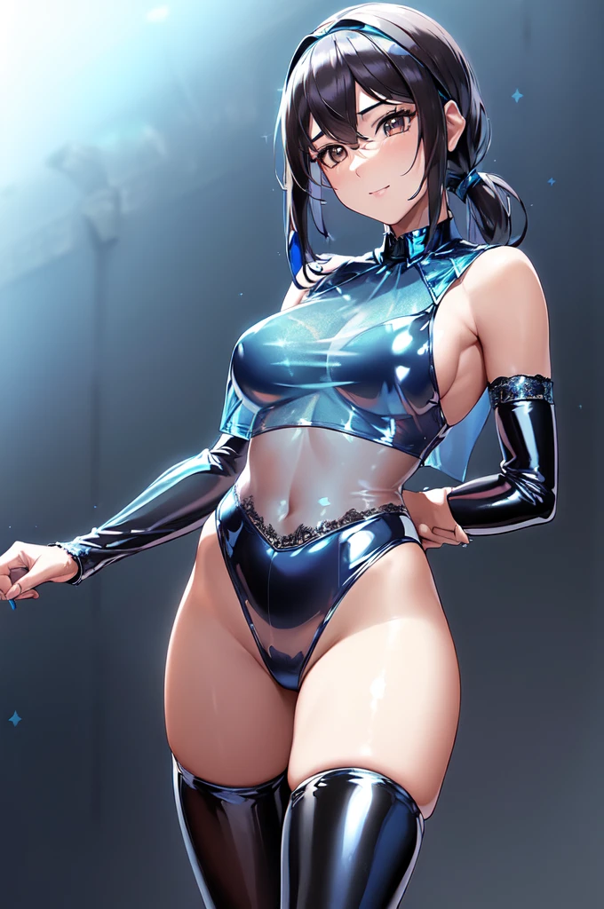 (lady's_whole_body_is_underwater),(standing),(front_view,view_straight),(clear_face,expressionless), break (super_long_black_hair:1.1),shiny_hair, break, super_highleg,black_Leotard,turtleneck, break, Shiny_skin,gleaming_skin, break, Large_breasts,skinny_female, break, bare_shoulders,bare_arms,bare_hand,bare_parm,bare_finger_bare_legs,bare_foot, break, 1lady,solo,dynamic_lighting,dispersion_light,caustics,8K,large_filesize,illustration,beautiful_detailed_face,beautiful_detailed_glow,beautiful_detailed_girl,an_extremely_delicate_and_beautiful,very_high_resolution,finely_detail, 5fingers,five_fingers,
