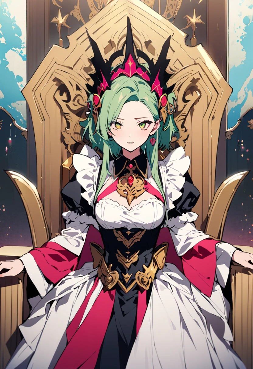 masterpiece, Highest quality, Illustration of the novel, High resolution, 18+ Adult content, Sensual, Intimate, Emotional, Passionate, romantic, sweet, Adorable, Innocent, Pure, charmな, charmな, charm, mysterious, charmな, charmな, Immersive, charmな, dream-like, Surreal, Imaginative, Whimsical, Artistic, Avant-garde, timeless, elegant, Sophisticated, chic, Sophisticated, Personality, original, charmな,((Maid clothes:1.3)),((Throne of Power,Throne of Power:1.3))((Upper Body:1.3))