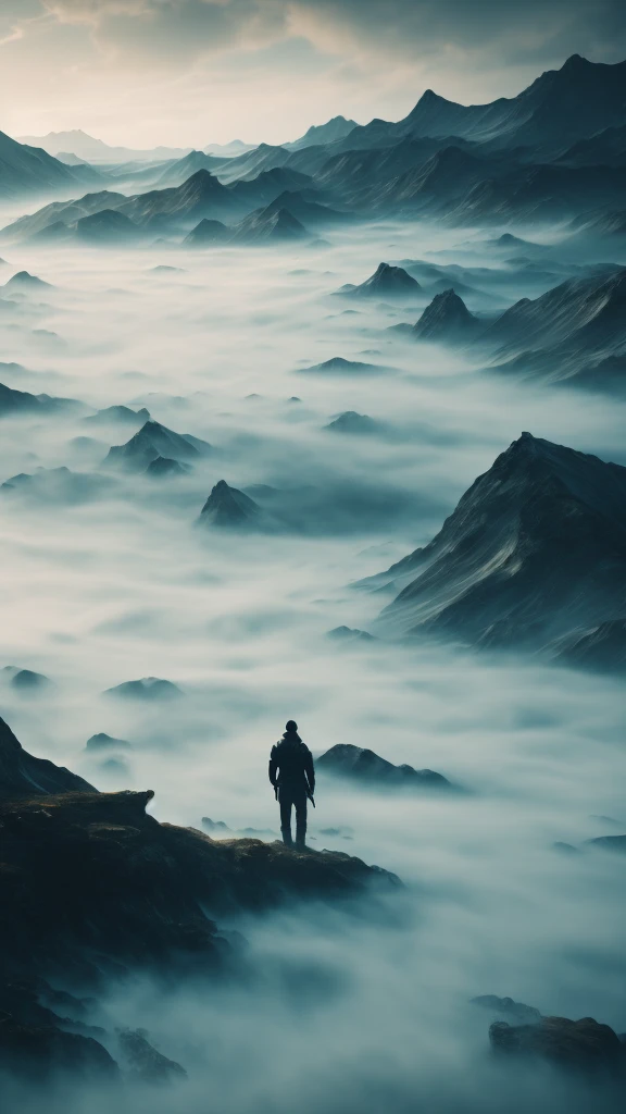 a lonely figure in an endless void, cinematic lighting, dramatic atmosphere, ethereal quality, dark and moody tones, (best quality,8k,highres,masterpiece:1.2),ultra-detailed,(realistic,photorealistic,photo-realistic:1.37),intricate details, dramatic shadows, glowing wisps of energy, enigmatic and mysterious, vast and boundless, sense of isolation and introspection, surreal and dreamlike, muted color palette, ethereal and transcendent
